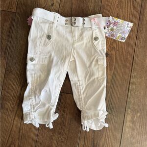 White Girls' Cargo Capris with Belt